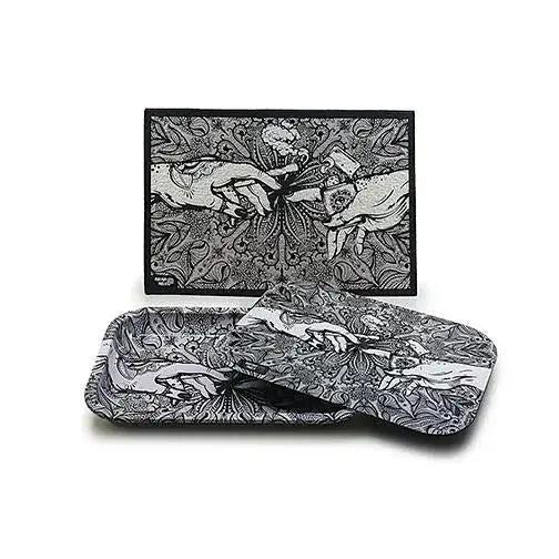 Puff puff pass moodmat tray set with black white hands line art design