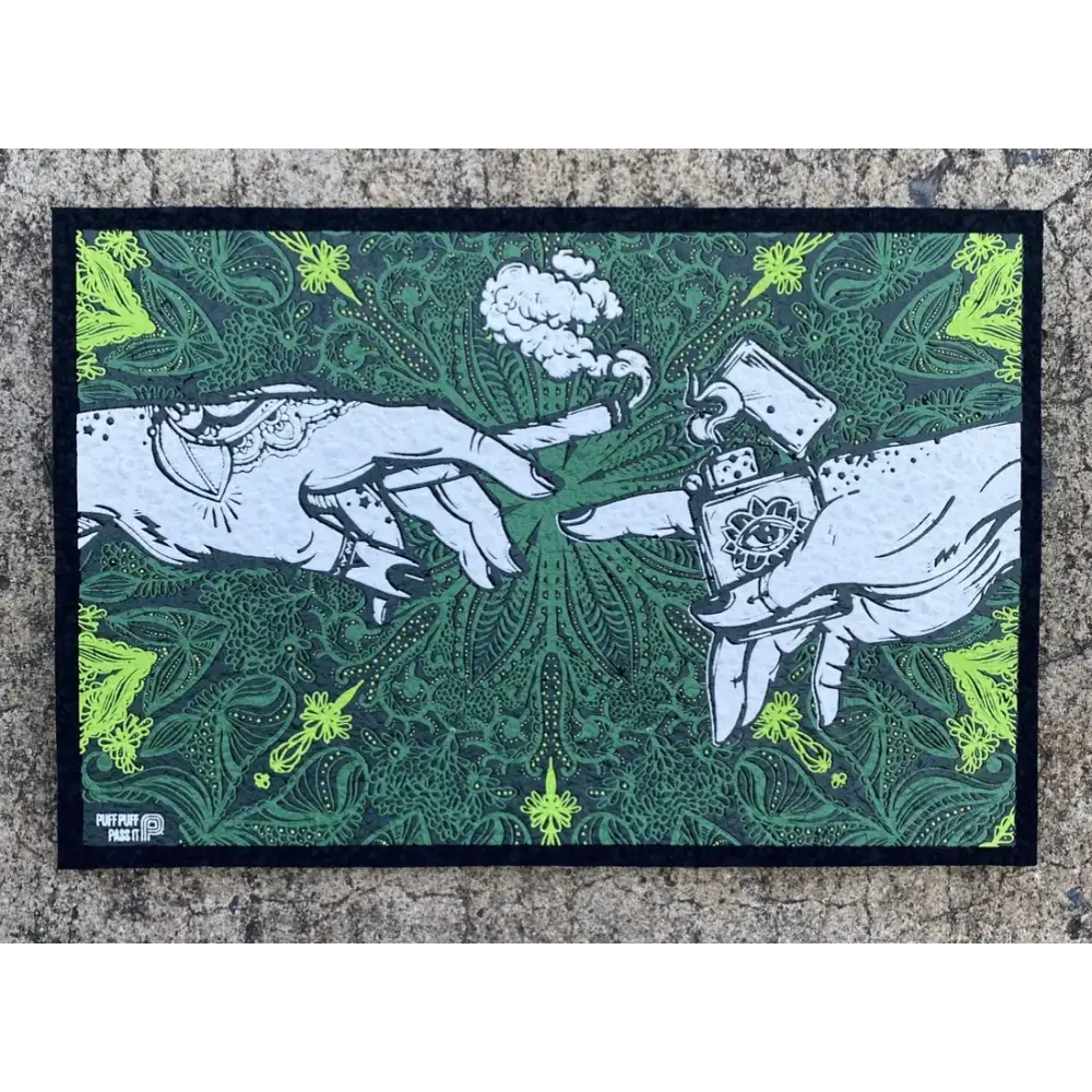 Puff puff pass UV moodmat with green paisley hands cigarette lighter