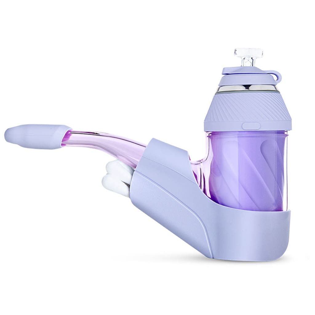 Collapsible purple silicone water bottle from Puffco Proxy Limited Edition Bloom Travel Pack