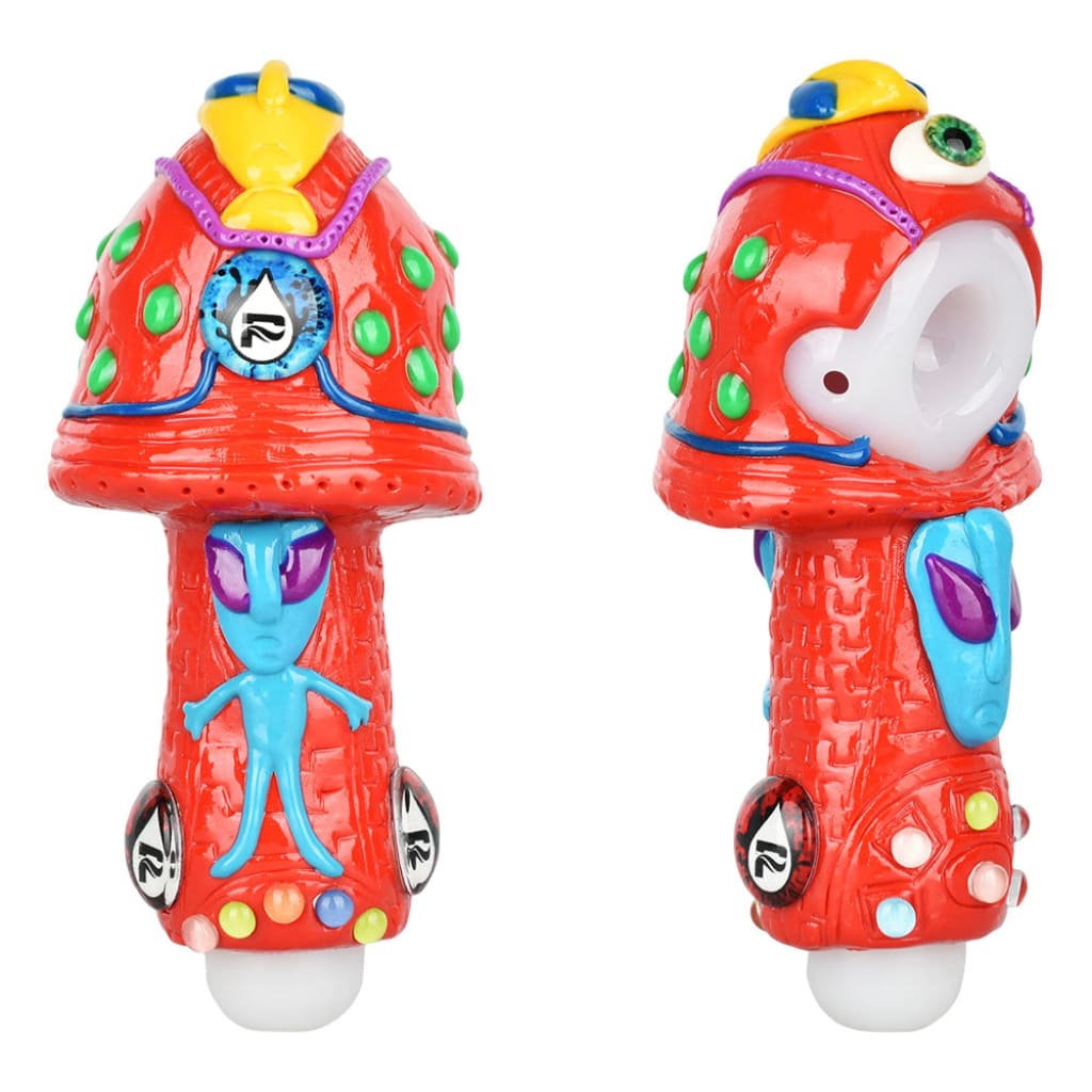 Colorful Pulsar Alien Mushroom Hand Pipe with intricate patterns and glow accents