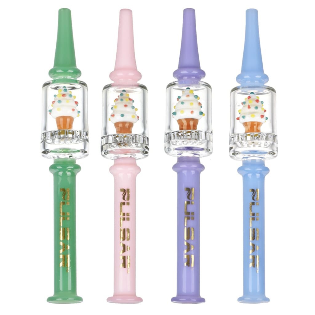 Colorful Glass Pipes Feature Cupcake Designs, Pulsar Ice Cream Dab Straw With Honeycomb Filter