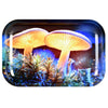 Mystical Mushrooms Design Pulsar Metal Rolling Tray with glowing mushrooms in a psychedelic forest