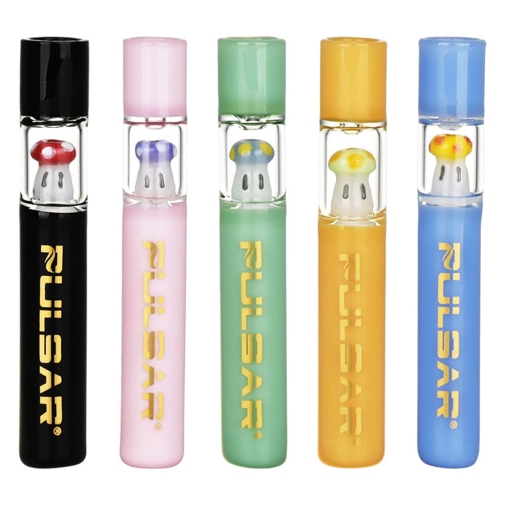 Set of five Pulsar mini-mushroom vape pens with borosilicate glass clear sections