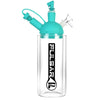 Teal-topped glass water bottle with straw and Pulsar logo for Gravity Water Pipe