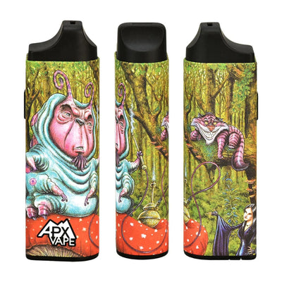 Pulsar Apx Vape V3 with maximized herb chamber featuring surreal forest artwork