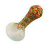 Rasta Colored Frits Borosilicate Glass Spoon Pipe with White Bowl & Speckled Stem