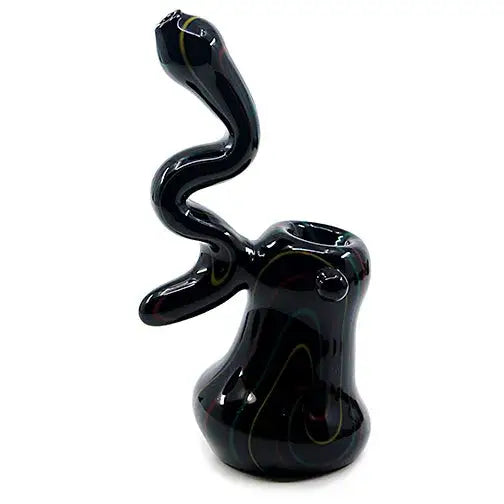 Rasta swirl bubbler glass water pipe with black serpentine stem and yellow swirls