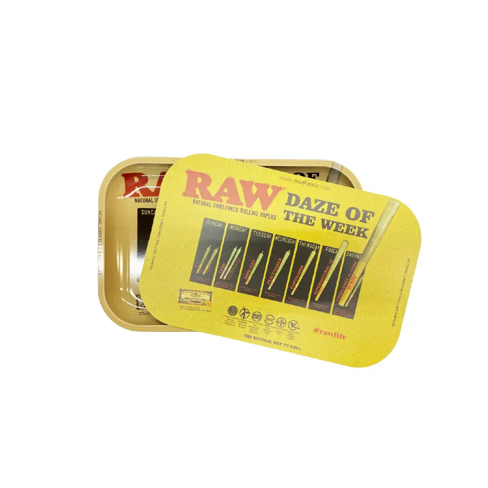 Yellow metal Raw Magnetic Lid rolling tray featuring cone shape design for easy use