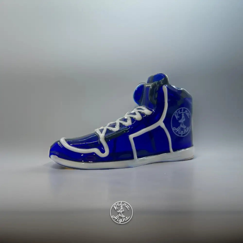 Blue and white high-top sneaker from Retro Highz collection with glass hand pipe design