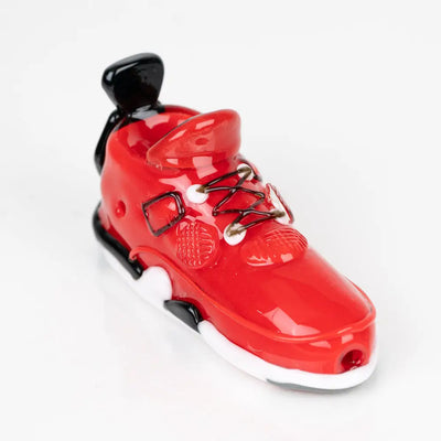 Vibrant red retro highz glass hand pipe sneaker design with accents