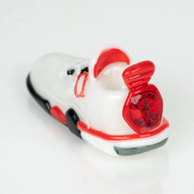 Retro Highz white and red glass sneaker hand pipe with black accents