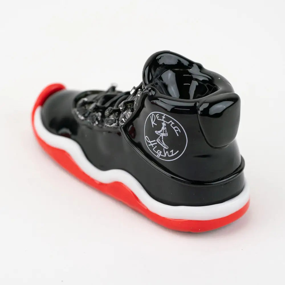 Retro Highz black and red glass hand pipe with retro high logo