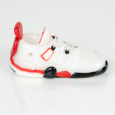 White and red sneaker candle for Retro Highz V2 White, perfect for glass hand pipe displays