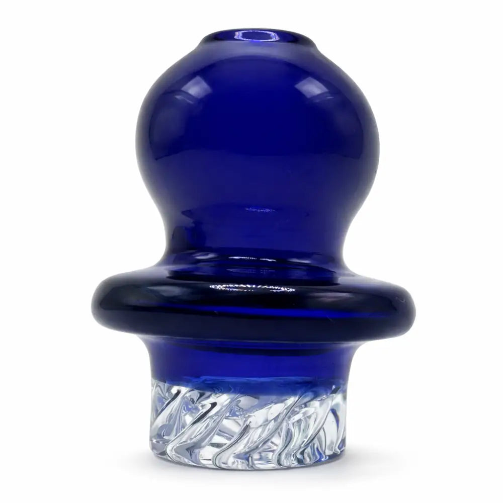 Riptide Vortex Ball carb cap with deep blue glass bowl and twisted clear base