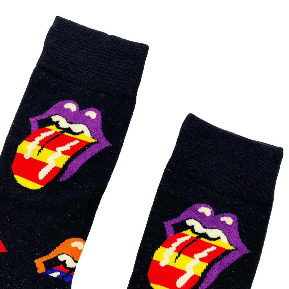 Black Rolling Stones socks featuring iconic tongue logo for ultimate comfort and style