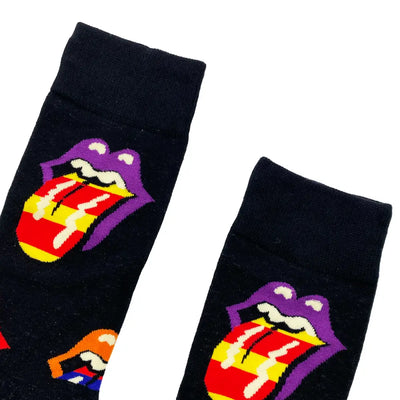 Black Rolling Stones socks featuring iconic tongue logo for ultimate comfort and style
