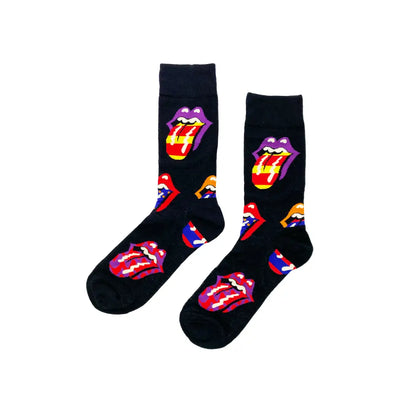 Black Rolling Stones Socks featuring iconic tongue logo for ultimate comfort and style
