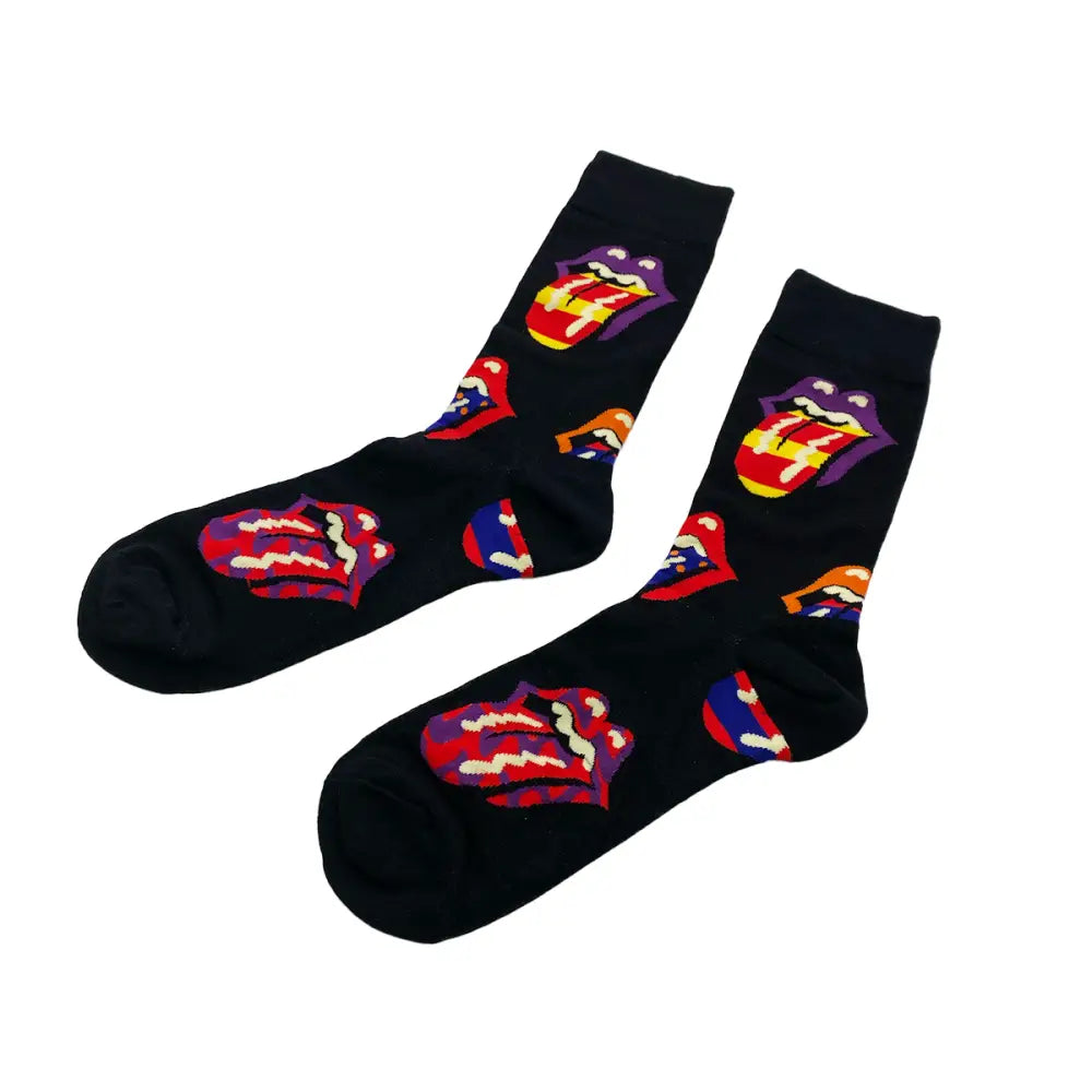 Black Rolling Stones Socks featuring iconic tongue logo for ultimate comfort and style