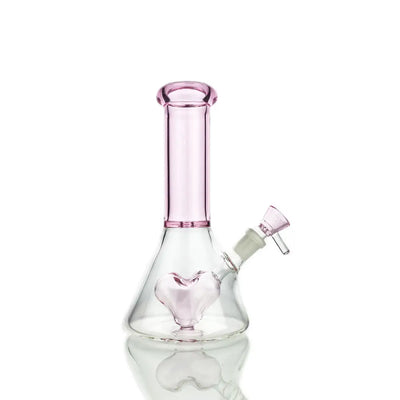 Pink-accented glass beaker bong from the Valentine’s Love Bundle for Smokers, perfect for Valentine’s Day