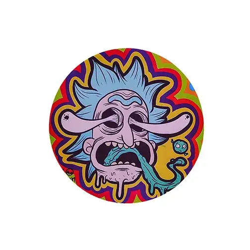 Vibrant Rick Sanchez round silicone dab mat with psychedelic design