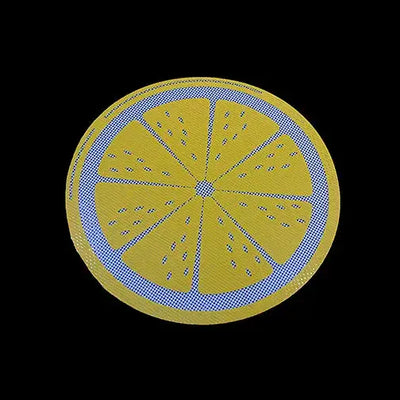 Round silicone dab mat with yellow blue lemon slice woven patch