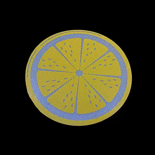 Round silicone dab mat with yellow blue lemon slice woven patch