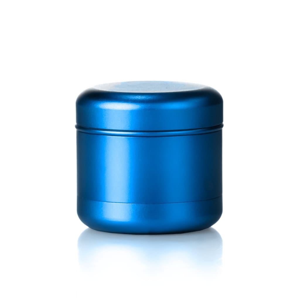 Blue metal container from Lion Rolling Circus for hemp wraps and dab rig accessories