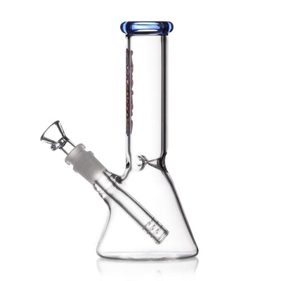Ruckus Glass Baby Beaker Bong with blue rim and 6-slit diffused downstem