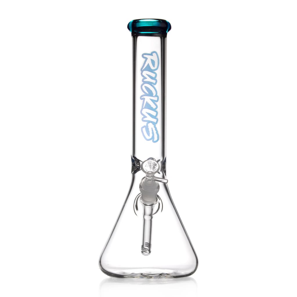 Ruckus Glass Lip Beaker Bong with Diffused Downstem and teal mouthpiece by Roors