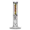 Tie Dye Ruckus Glass Straight Tube Bong with colorful ’Roors’ logo and percolator design