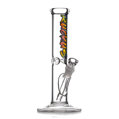 Tie Dye Ruckus straight tube bong with colorful percolator logo