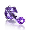 Ruckus Glass Freezable Pipe in Vibrant Neon Colors with ’Ruckus’ written on purple glass