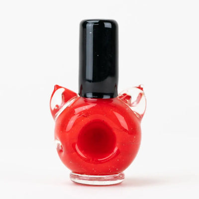Sakibomb kitty red nail polish bottle with black cap and cat ears