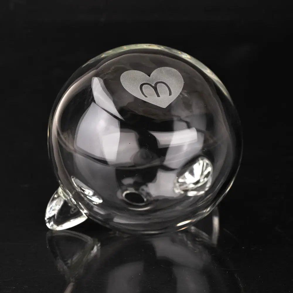 Sakibomb kitty whisker bank: clear glass sphere with heart-engraved 3