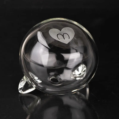 Sakibomb kitty whisker bank: clear glass sphere with heart-engraved 3
