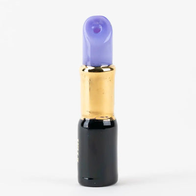 Sakibomb purple lipstick chillum: glossy purple glass pipe with gold cap