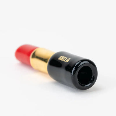 Sakibomb red lipstick chillum: black ceramic pipe with gold band