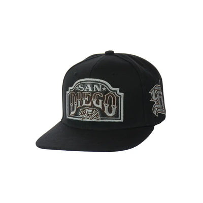 Black san diego embroidered snapback hat with San Diego emblem for style and comfort