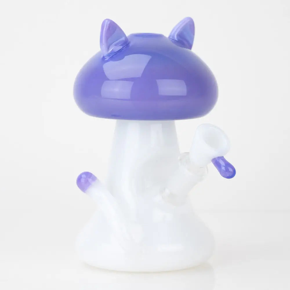 Shroom kitty mini rig with purple white glass mushroom bong and cat ears