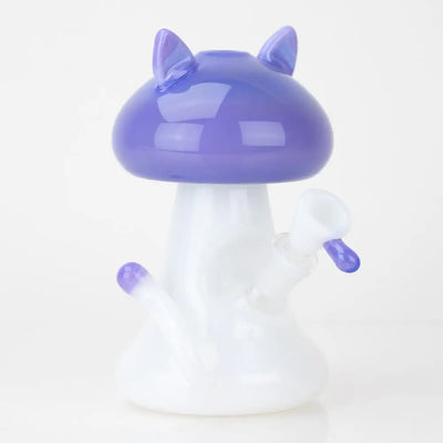 Shroom kitty mini rig with purple white glass mushroom bong and cat ears
