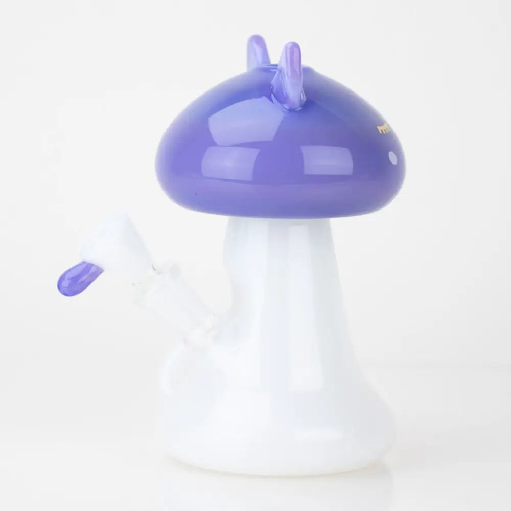 Shroom kitty mini rig: purple white glass mushroom bong with horn protrusions