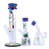 Glass bong with decorative elements and smaller devices with silicone cleaner caps