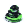 Stack of high-quality silicone cleaner caps for glass water pipes in black and green colors