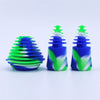 Colorful silicone cleaner plugs for glass water pipes in blue and green swirled patterns