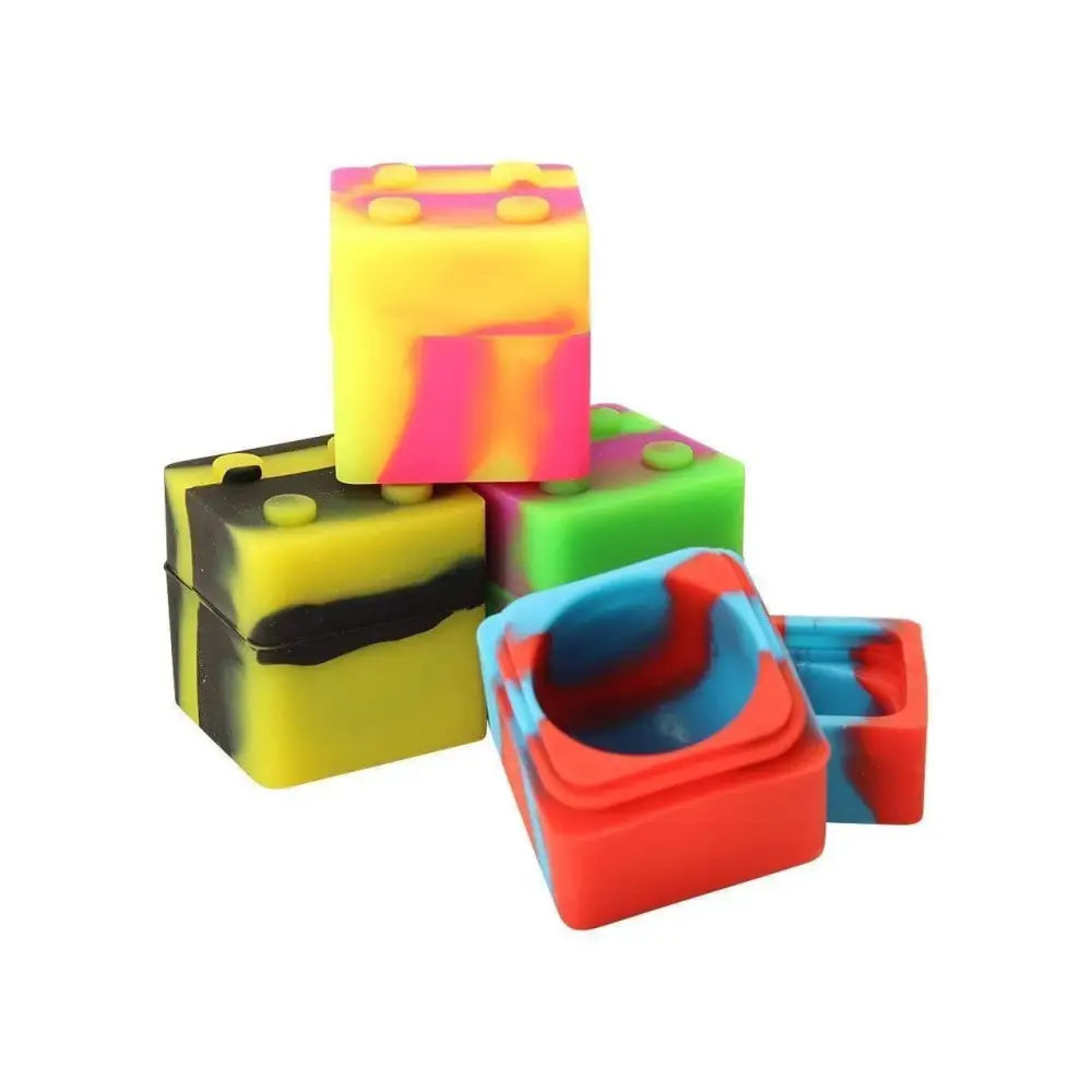 Vibrant dice brick silicone container smoking accessory with marbled patterns