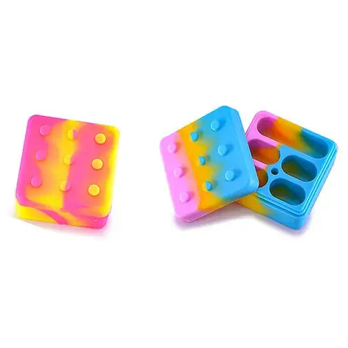 Vibrant square brick silicone container smoking accessory in tie-dye patterns