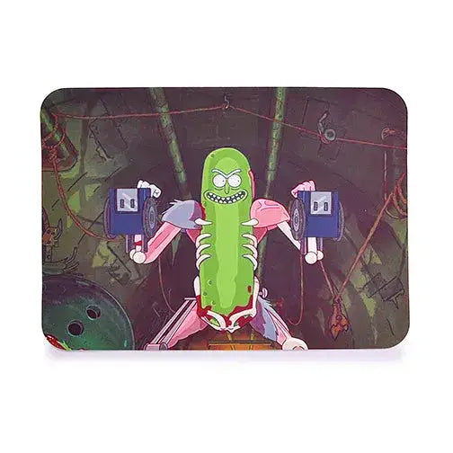 Green pickle cartoon with robotic arms on silicone dab mat