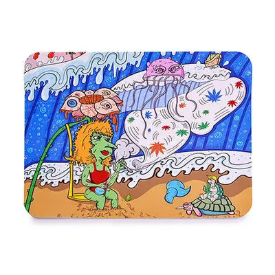 Vibrant silicone dab mat cartoon mix with psychedelic beach scene