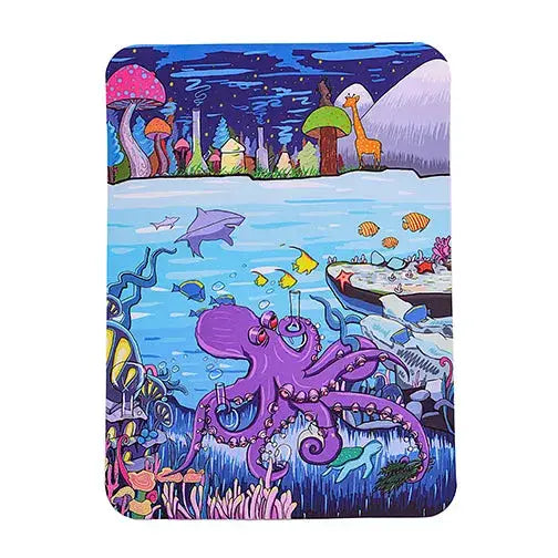 Vibrant silicone dab mat with purple octopus cartoon mix scene