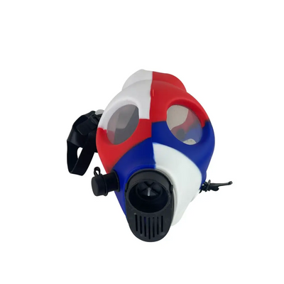 Red white blue silicone gas mask bong with black straps and vented filter